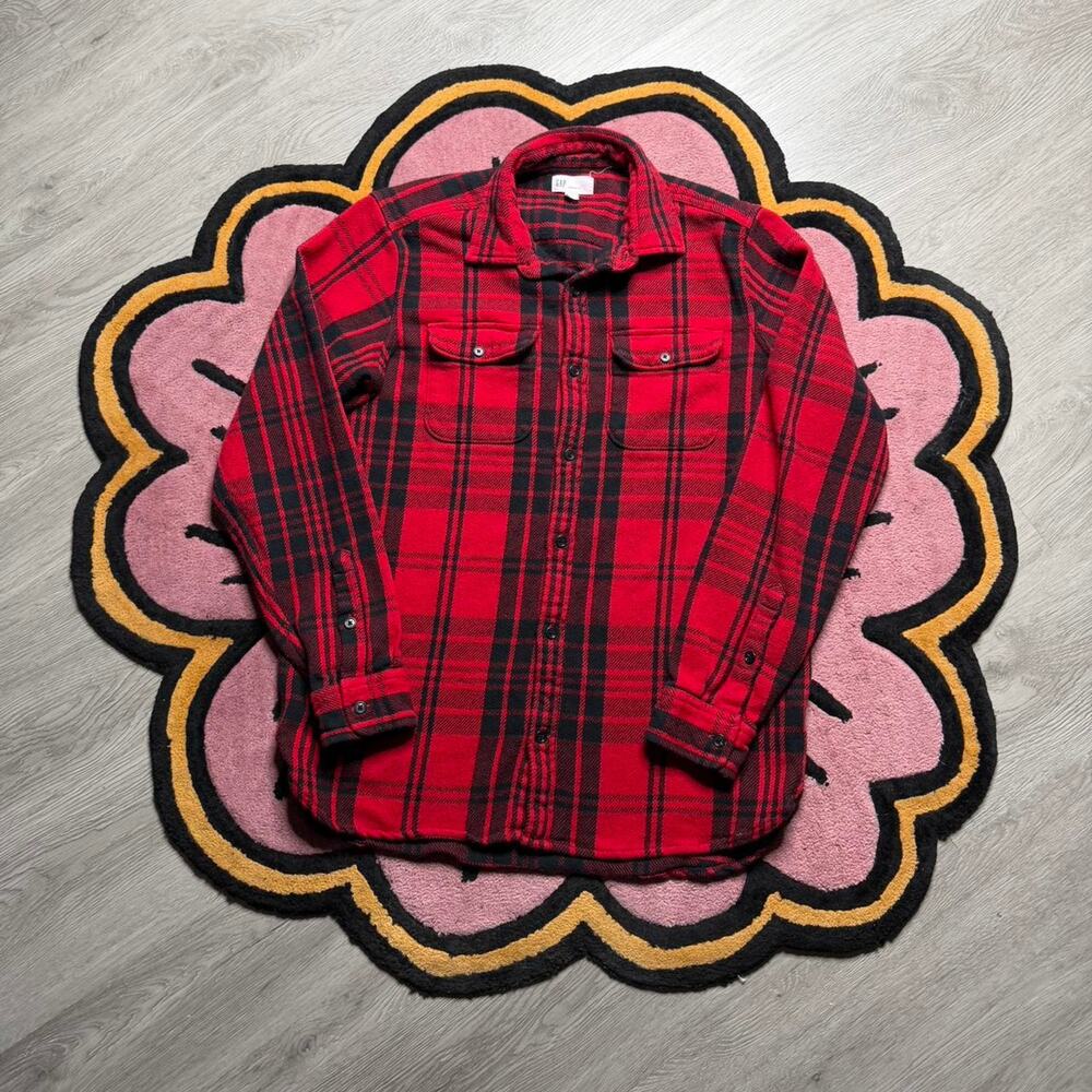 Gap Casual Button Up Flannel Shirt Size Medium Red Black